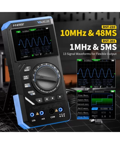 FNIRSI DST-210 3’ü 1 Arada El Tipi Osiloskop + Multimetre + Sinyal Jeneratörü