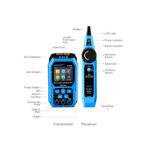 Noyafa NF-B509 Dijital Multimetreli Kablo Test ve İzleme Cihazı Noyafa NF-B509 Dijital Multimetreli Kablo Test ve İzleme Cihazı
